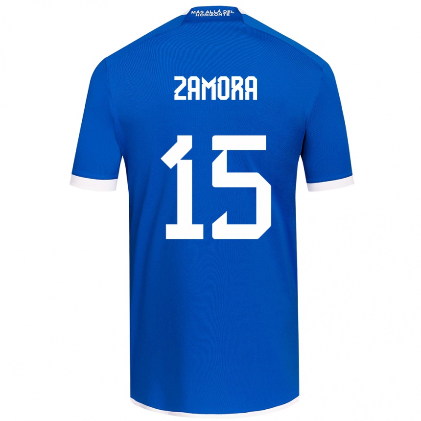 Mujer Fútbol Camiseta Daniela Zamora #15 Azul Blanco 1ª Equipación 2024/25 Perú