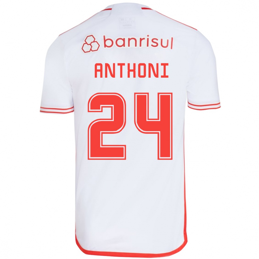 Mujer Fútbol Camiseta Anthoni #24 Blanco Rojo 2ª Equipación 2024/25 Perú