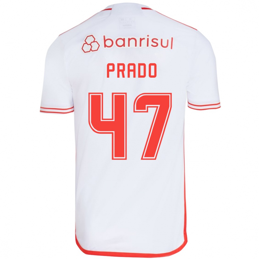 Mujer Fútbol Camiseta Gustavo Prado #47 Blanco Rojo 2ª Equipación 2024/25 Perú