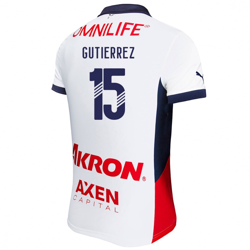 Mujer Fútbol Camiseta Érick Gutiérrez #15 Blanco Rojo Azul 2ª Equipación 2024/25 Perú