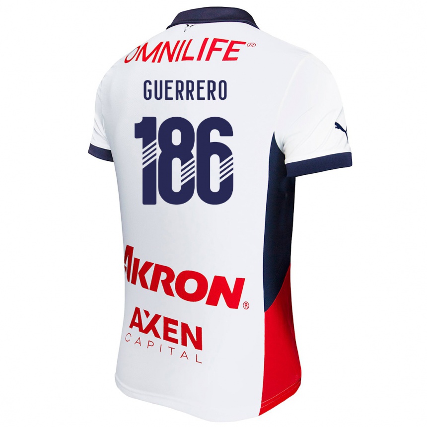 Mujer Fútbol Camiseta Javier Guerrero #186 Blanco Rojo Azul 2ª Equipación 2024/25 Perú