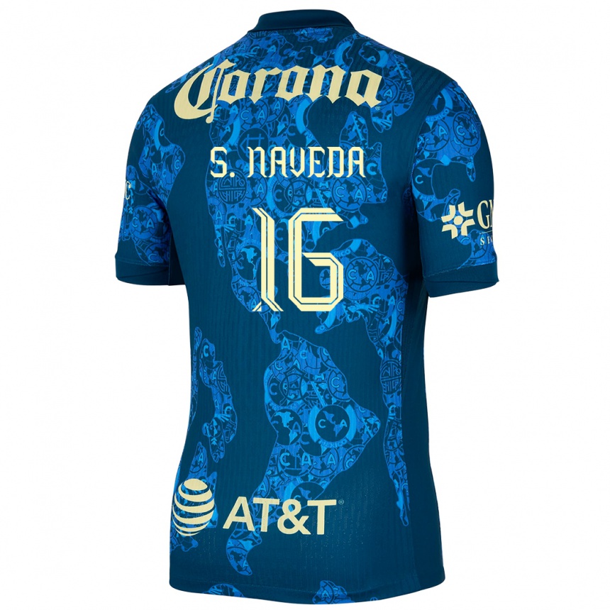 Mujer Fútbol Camiseta Santiago Naveda #16 Azul Amarillo 2ª Equipación 2024/25 Perú