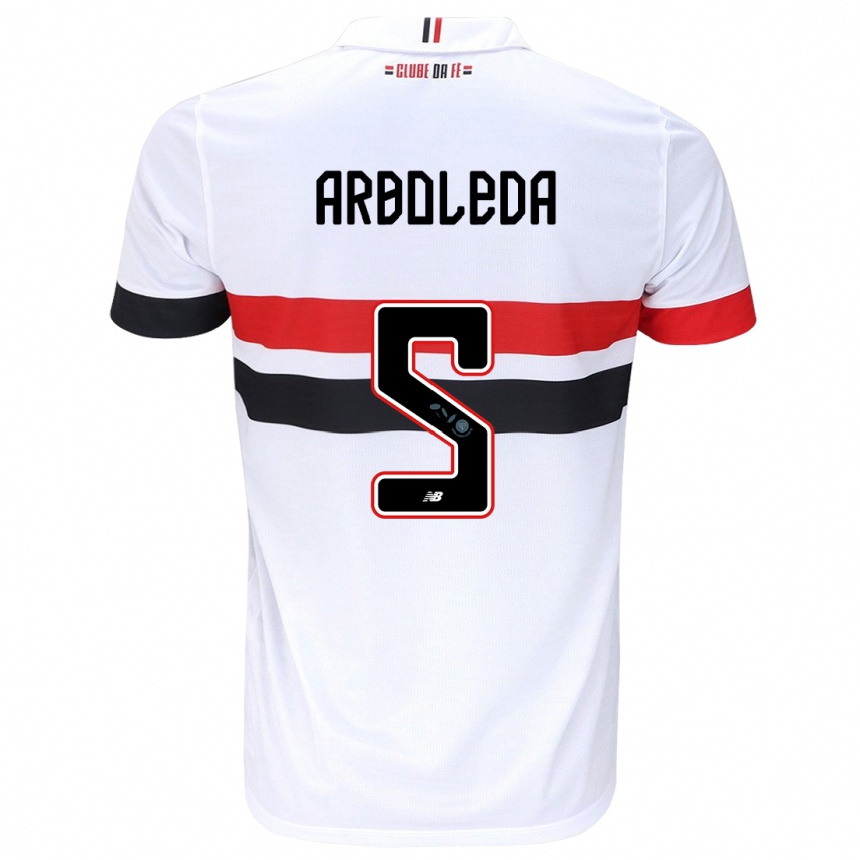 Niño Fútbol Camiseta Robert Arboleda #5 Blanco Rojo Negro 1ª Equipación 2024/25 Perú