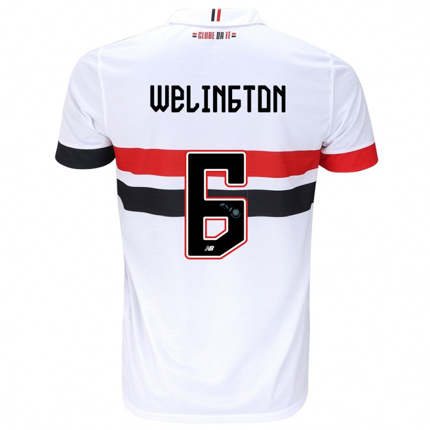 Niño Fútbol Camiseta Welington #6 Blanco Rojo Negro 1ª Equipación 2024/25 Perú