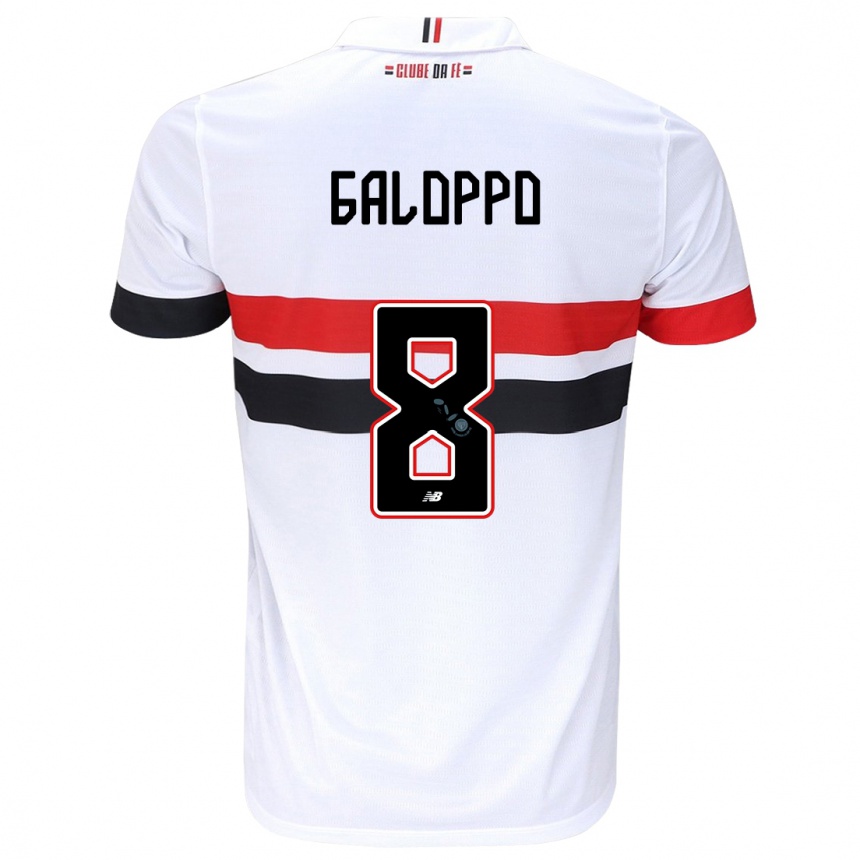 Niño Fútbol Camiseta Giuliano Galoppo #8 Blanco Rojo Negro 1ª Equipación 2024/25 Perú