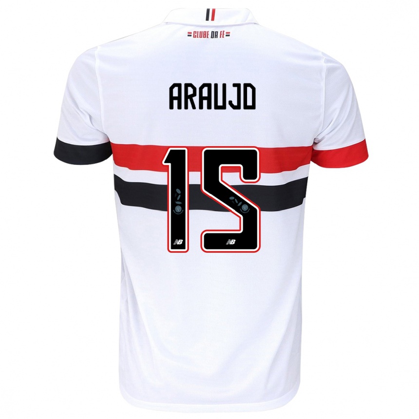 Niño Fútbol Camiseta Michel Araújo #15 Blanco Rojo Negro 1ª Equipación 2024/25 Perú