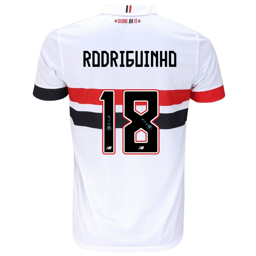 Niño Fútbol Camiseta Rodriguinho #18 Blanco Rojo Negro 1ª Equipación 2024/25 Perú