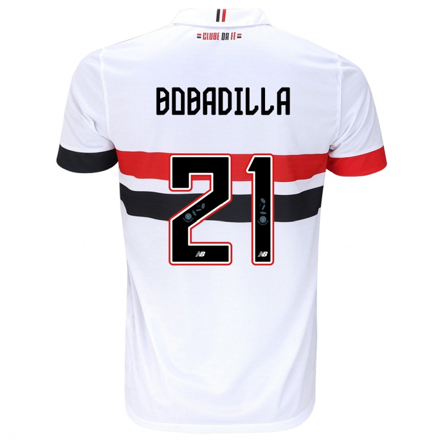 Niño Fútbol Camiseta Damián Bobadilla #21 Blanco Rojo Negro 1ª Equipación 2024/25 Perú