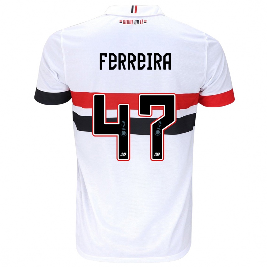 Niño Fútbol Camiseta Ferreira #47 Blanco Rojo Negro 1ª Equipación 2024/25 Perú