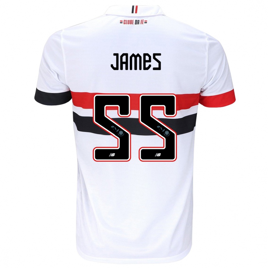 Niño Fútbol Camiseta James Rodríguez #55 Blanco Rojo Negro 1ª Equipación 2024/25 Perú