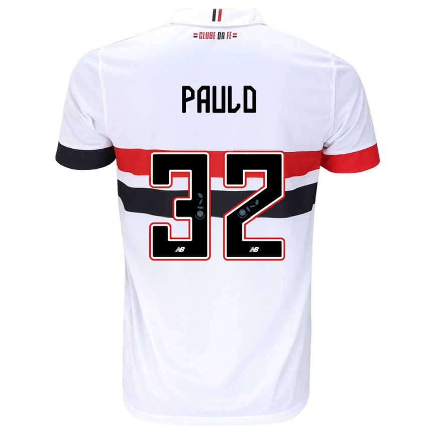 Niño Fútbol Camiseta Marcos Paulo #32 Blanco Rojo Negro 1ª Equipación 2024/25 Perú