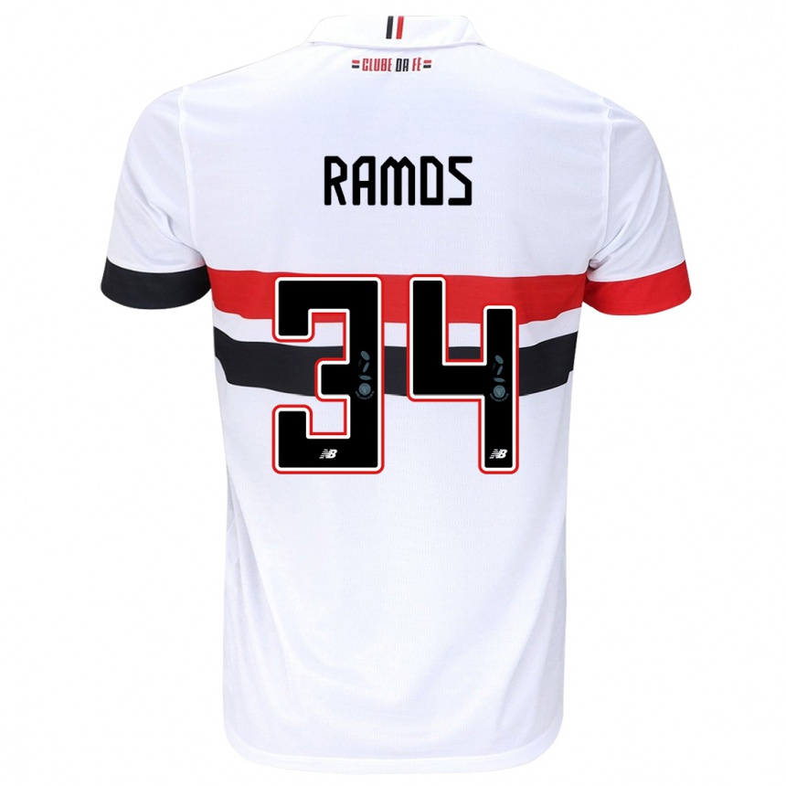 Niño Fútbol Camiseta Raí Ramos #34 Blanco Rojo Negro 1ª Equipación 2024/25 Perú