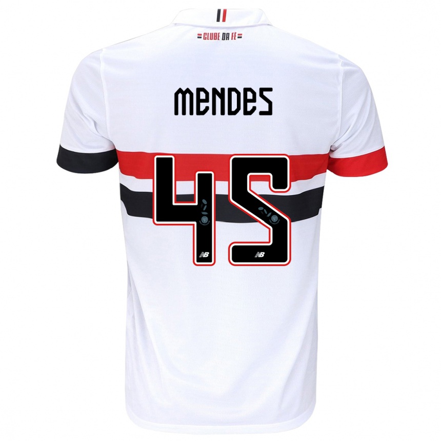 Niño Fútbol Camiseta Nathan Mendes #45 Blanco Rojo Negro 1ª Equipación 2024/25 Perú