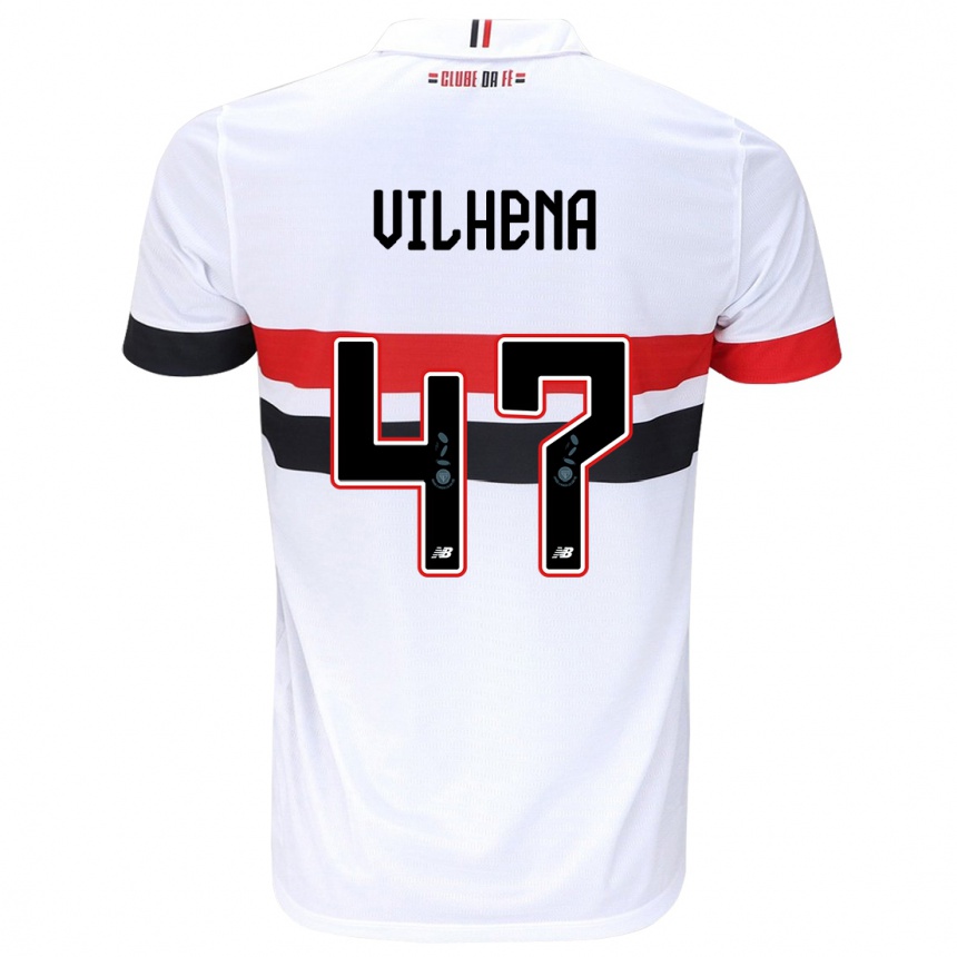 Niño Fútbol Camiseta Pedro Vilhena #47 Blanco Rojo Negro 1ª Equipación 2024/25 Perú