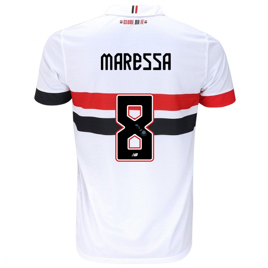 Niño Fútbol Camiseta Maressa #8 Blanco Rojo Negro 1ª Equipación 2024/25 Perú