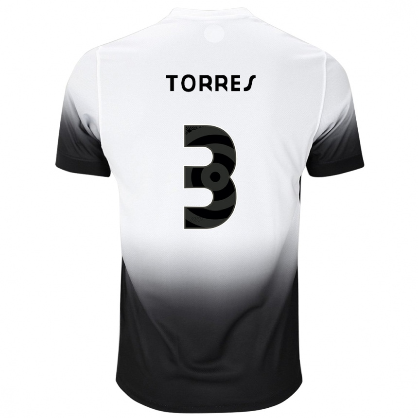 Niño Fútbol Camiseta Félix Torres #3 Blanco Negro 1ª Equipación 2024/25 Perú