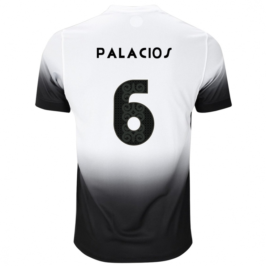 Niño Fútbol Camiseta Diego Palacios #6 Blanco Negro 1ª Equipación 2024/25 Perú