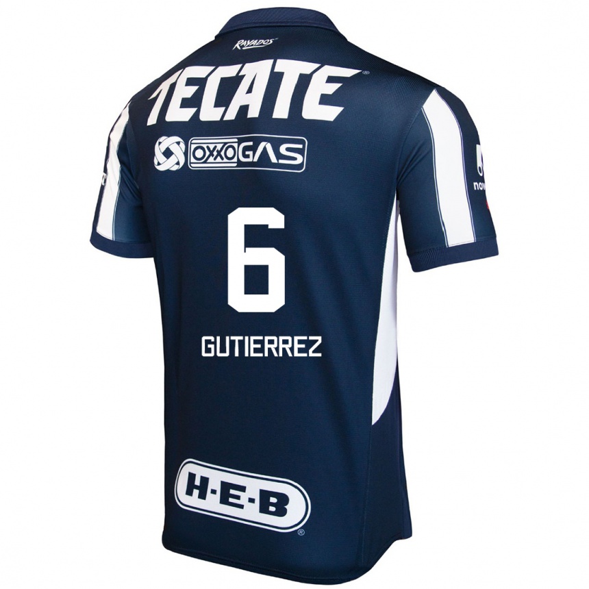 Niño Fútbol Camiseta Édson Gutiérrez #6 Azul Rojo Blanco 1ª Equipación 2024/25 Perú