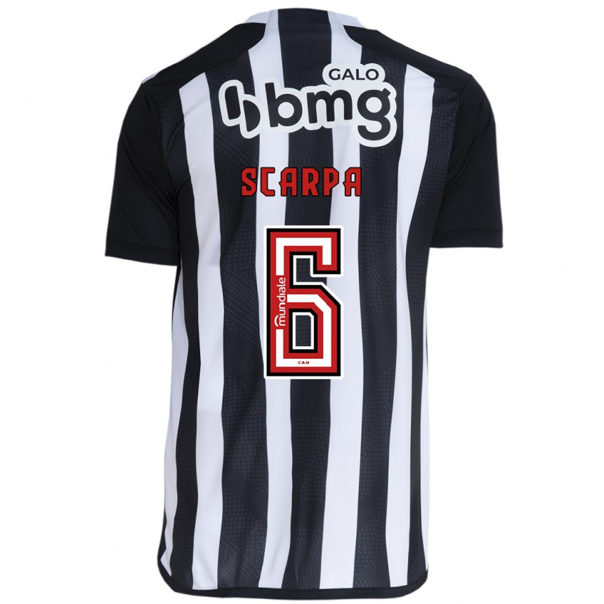 Niño Fútbol Camiseta Gustavo Scarpa #6 Blanco Negro 1ª Equipación 2024/25 Perú