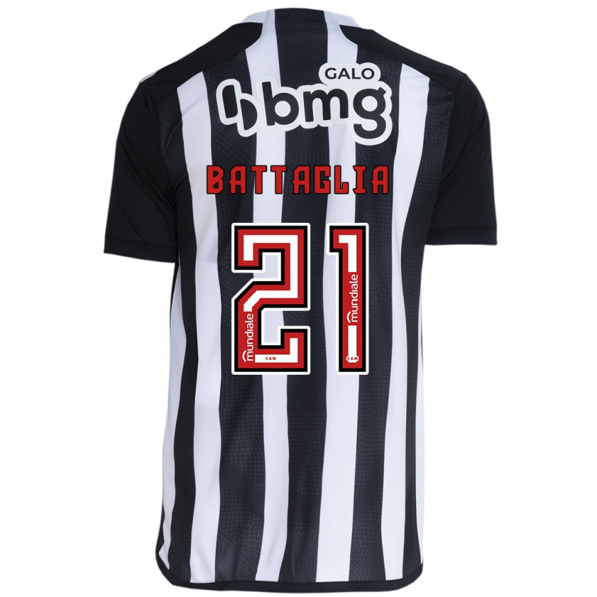 Niño Fútbol Camiseta Rodrigo Battaglia #21 Blanco Negro 1ª Equipación 2024/25 Perú