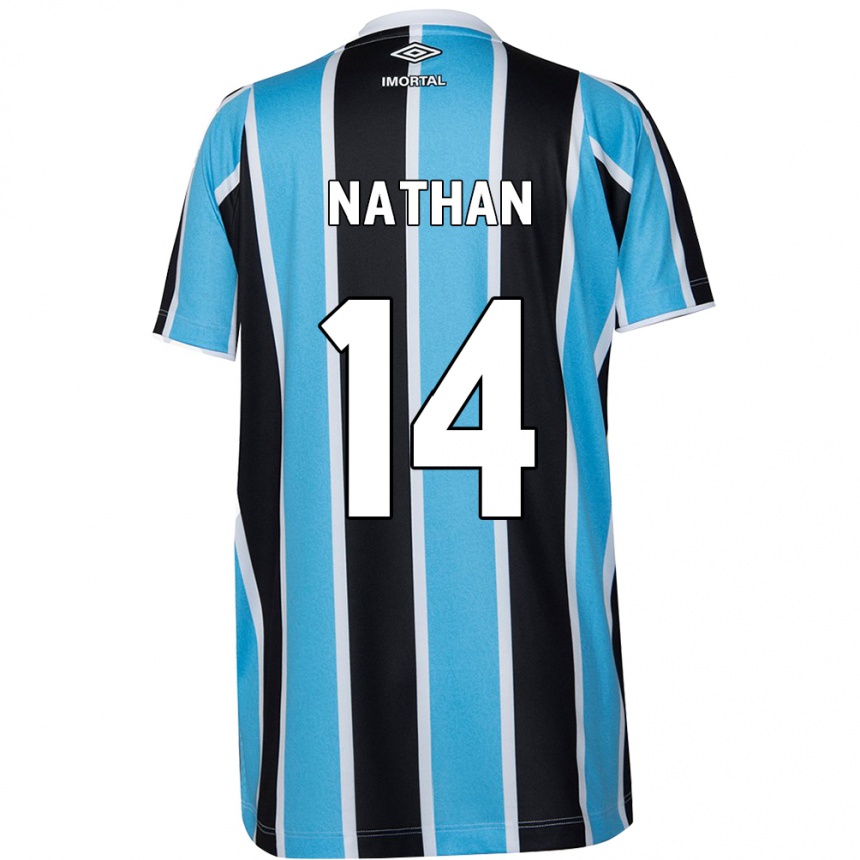 Niño Fútbol Camiseta Nathan #14 Azul Negro Blanco 1ª Equipación 2024/25 Perú