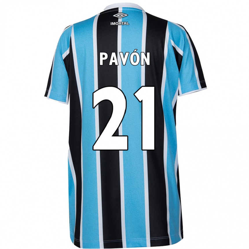 Niño Fútbol Camiseta Cristian Pavón #21 Azul Negro Blanco 1ª Equipación 2024/25 Perú