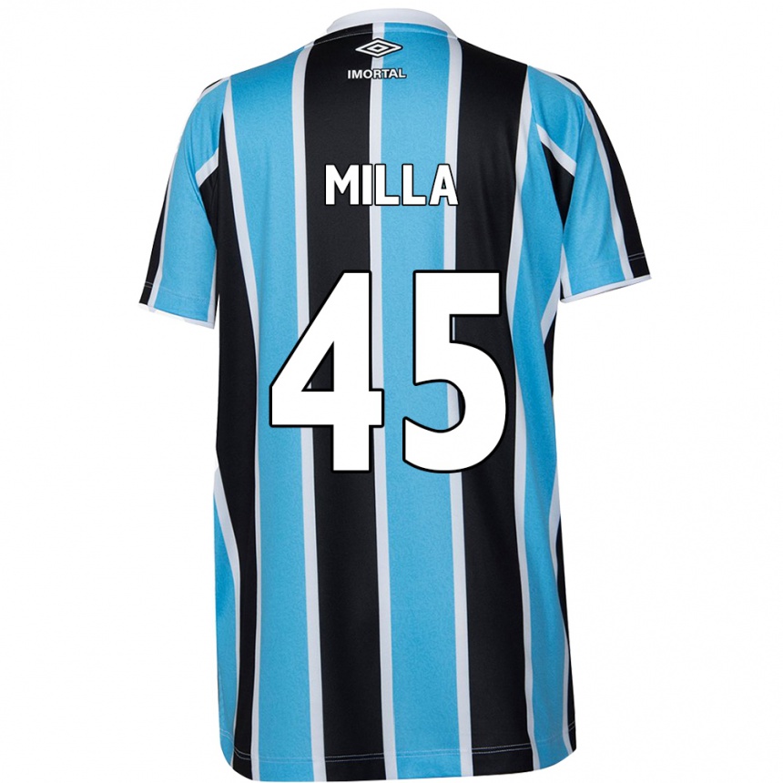 Niño Fútbol Camiseta Lucas Milla #45 Azul Negro Blanco 1ª Equipación 2024/25 Perú