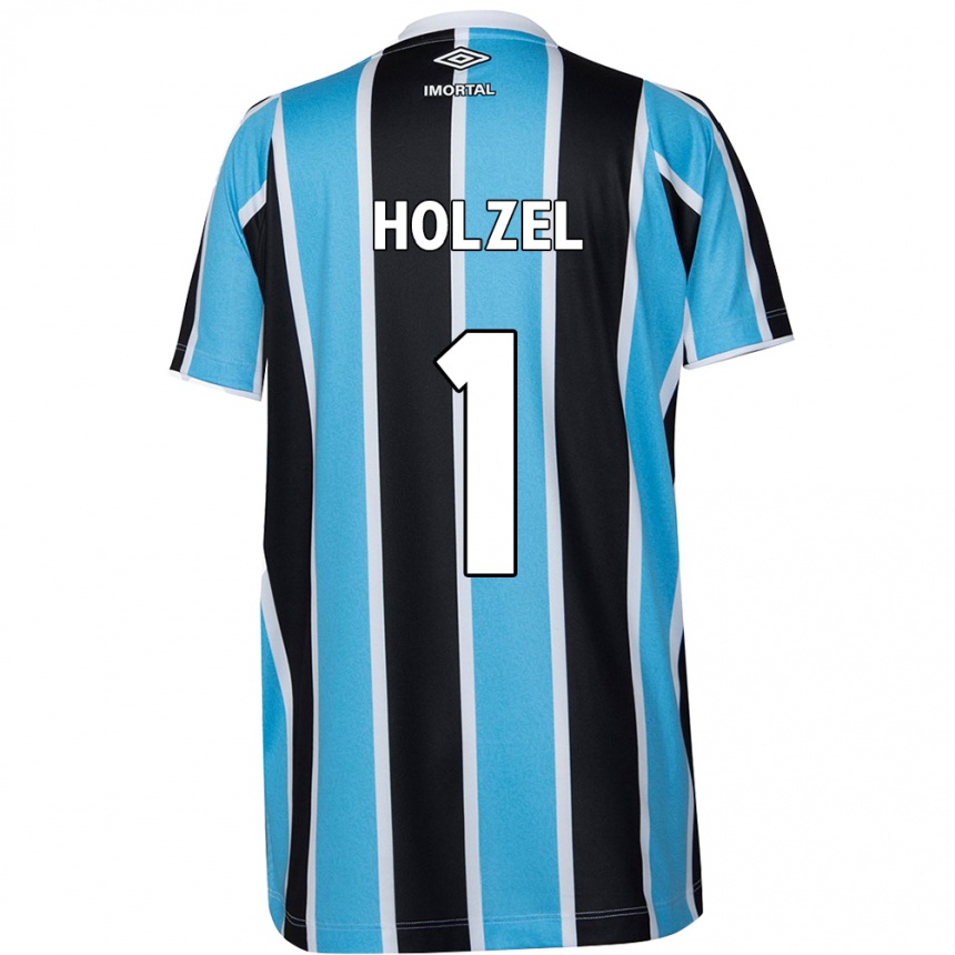 Niño Fútbol Camiseta Vivi Holzel #1 Azul Negro Blanco 1ª Equipación 2024/25 Perú