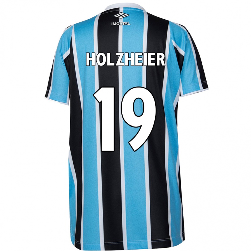 Niño Fútbol Camiseta Agostina Holzheier #19 Azul Negro Blanco 1ª Equipación 2024/25 Perú