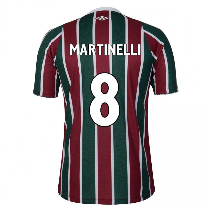 Niño Fútbol Camiseta Martinelli #8 Verde Granate Blanco 1ª Equipación 2024/25 Perú