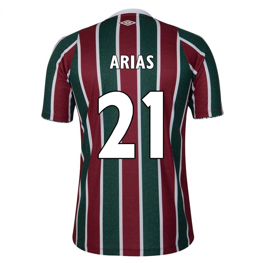 Niño Fútbol Camiseta Jhon Arias #21 Verde Granate Blanco 1ª Equipación 2024/25 Perú