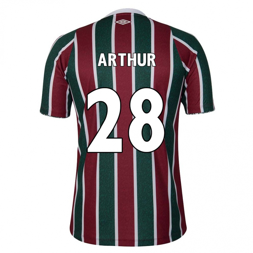 Niño Fútbol Camiseta Arthur #28 Verde Granate Blanco 1ª Equipación 2024/25 Perú