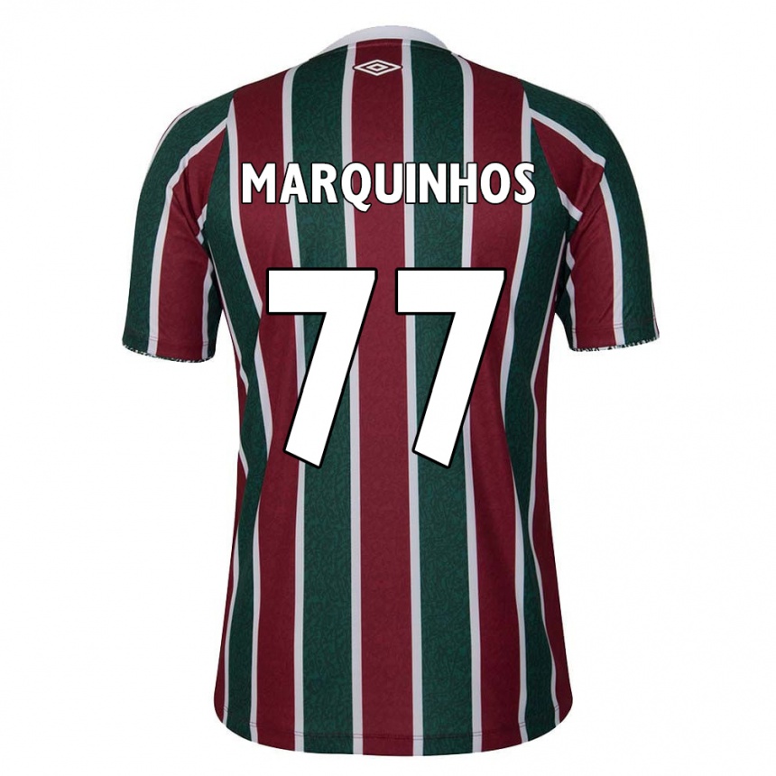 Niño Fútbol Camiseta Marquinhos #77 Verde Granate Blanco 1ª Equipación 2024/25 Perú