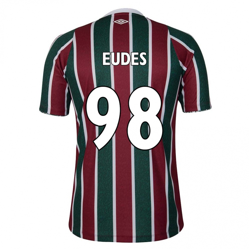 Niño Fútbol Camiseta Vitor Eudes #98 Verde Granate Blanco 1ª Equipación 2024/25 Perú