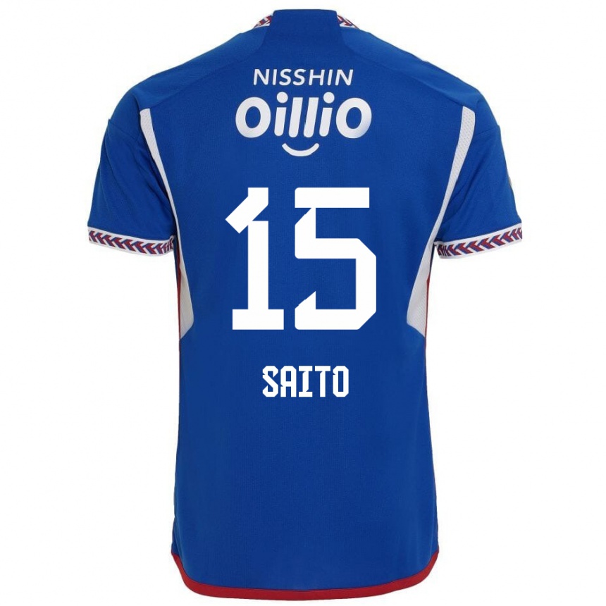 Niño Fútbol Camiseta Haru Saito #15 Azul Blanco Rojo 1ª Equipación 2024/25 Perú