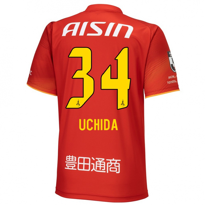 Niño Fútbol Camiseta Takuya Uchida #34 Rojo Blanco Amarillo 1ª Equipación 2024/25 Perú