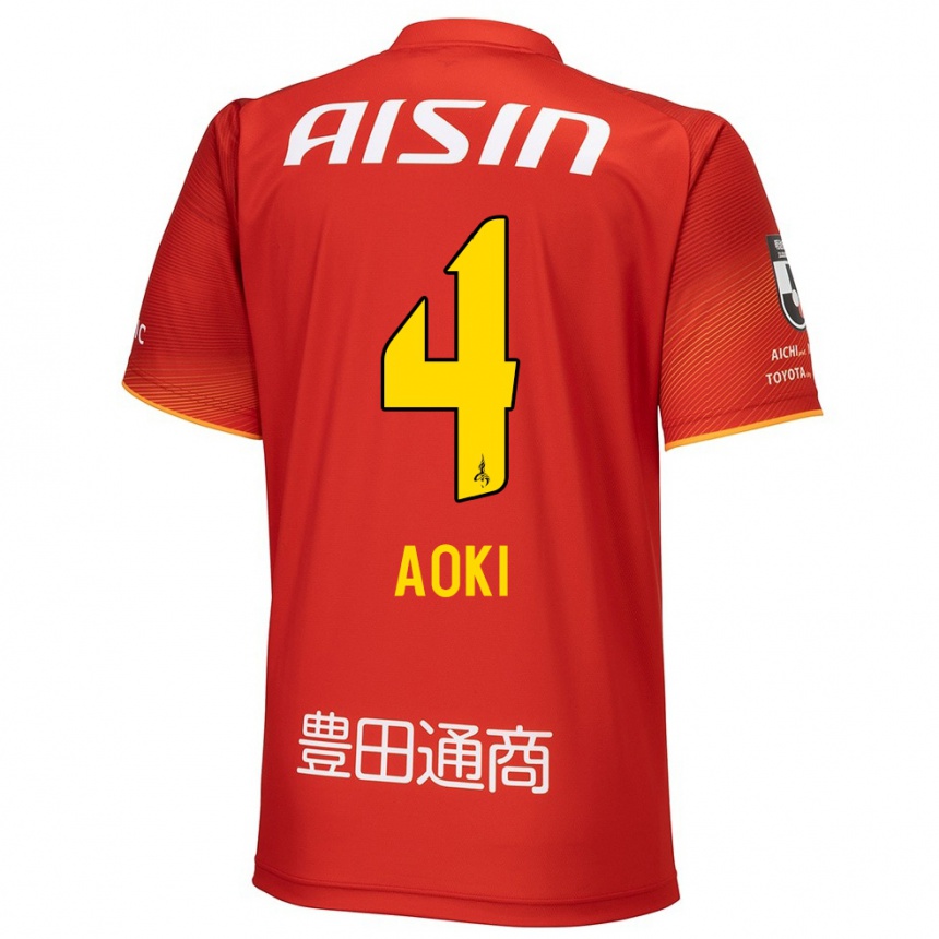 Niño Fútbol Camiseta Masamune Aoki #4 Rojo Blanco Amarillo 1ª Equipación 2024/25 Perú