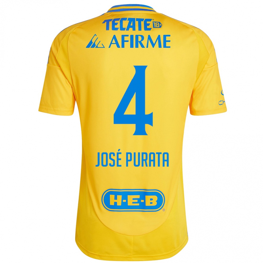 Niño Fútbol Camiseta Juan José Purata #4 Oro Amarillo 1ª Equipación 2024/25 Perú