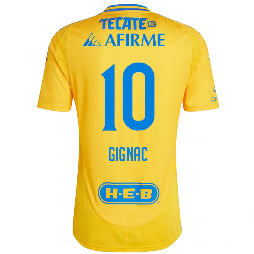 Niño Fútbol Camiseta André-Pierre Gignac #10 Oro Amarillo 1ª Equipación 2024/25 Perú