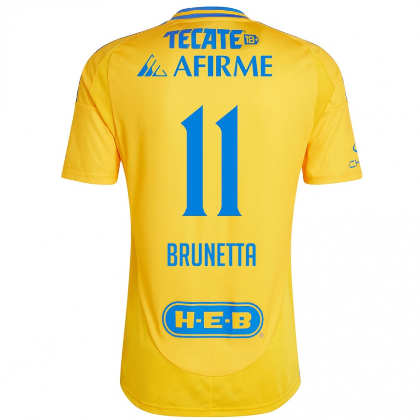 Niño Fútbol Camiseta Juan Brunetta #11 Oro Amarillo 1ª Equipación 2024/25 Perú