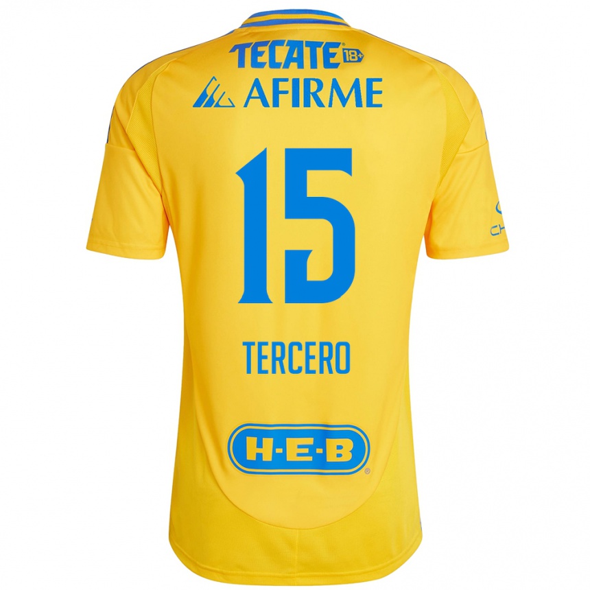 Niño Fútbol Camiseta Eduardo Tercero #15 Oro Amarillo 1ª Equipación 2024/25 Perú