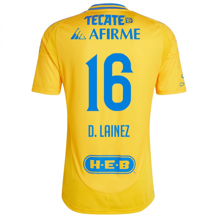 Niño Fútbol Camiseta Diego Lainez #16 Oro Amarillo 1ª Equipación 2024/25 Perú