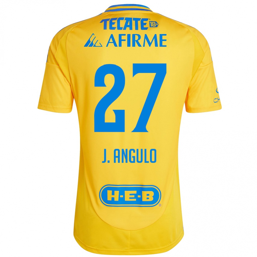 Niño Fútbol Camiseta Jesús Angulo #27 Oro Amarillo 1ª Equipación 2024/25 Perú