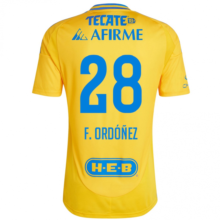 Niño Fútbol Camiseta Fernando Ordóñez #28 Oro Amarillo 1ª Equipación 2024/25 Perú