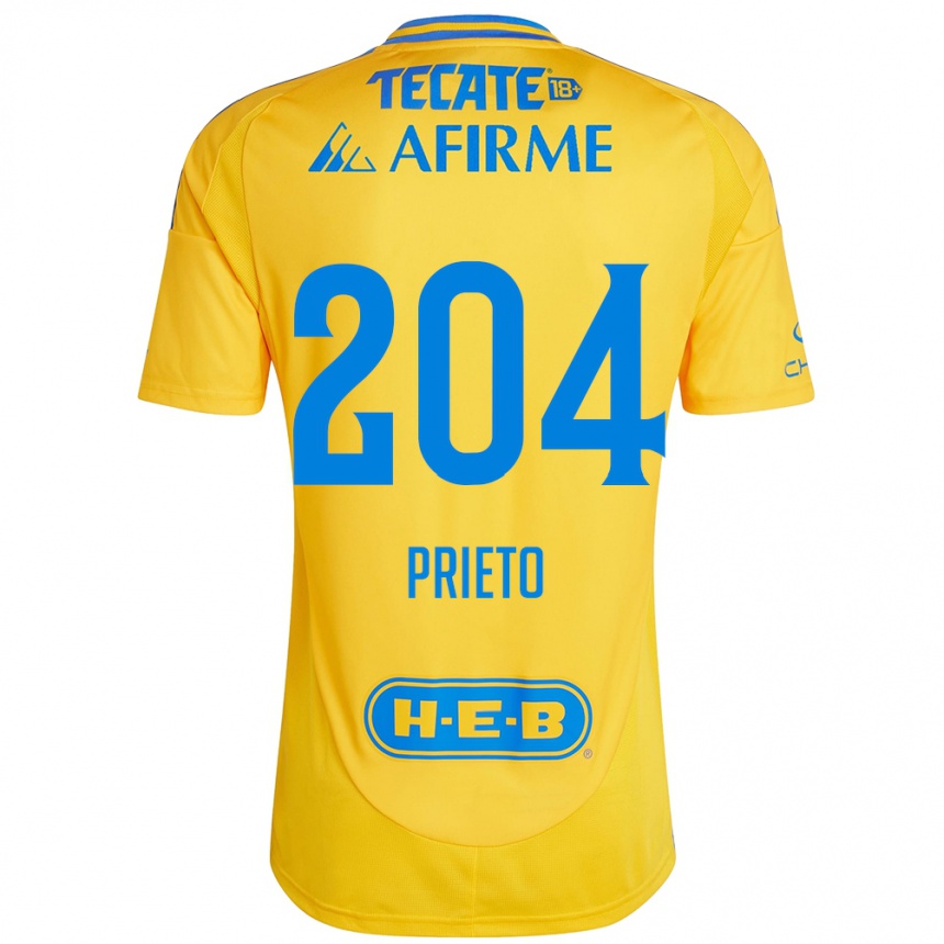 Niño Fútbol Camiseta Leonel Prieto #204 Oro Amarillo 1ª Equipación 2024/25 Perú