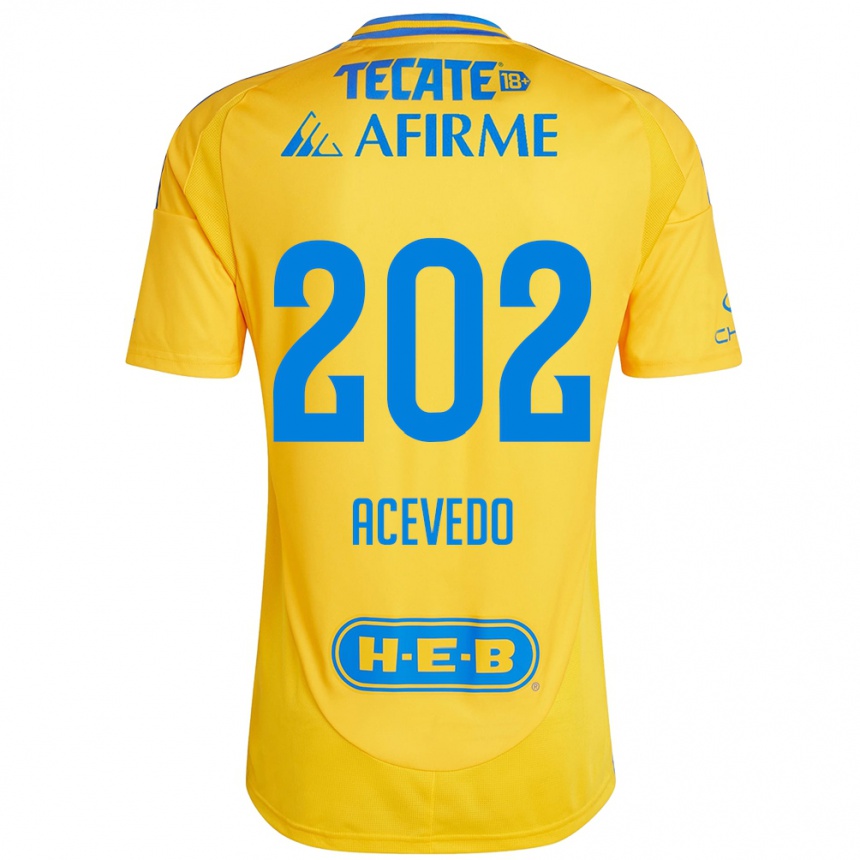 Niño Fútbol Camiseta José Acevedo #202 Oro Amarillo 1ª Equipación 2024/25 Perú