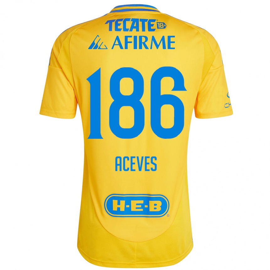 Niño Fútbol Camiseta Israel Aceves #186 Oro Amarillo 1ª Equipación 2024/25 Perú