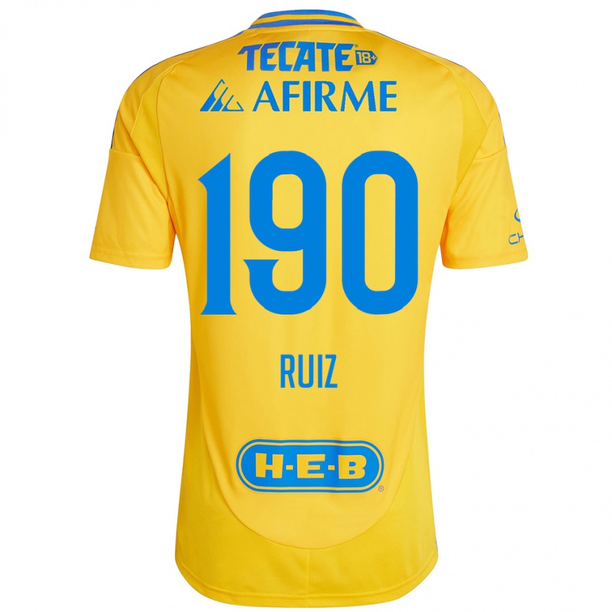 Niño Fútbol Camiseta Óscar Ruiz #190 Oro Amarillo 1ª Equipación 2024/25 Perú