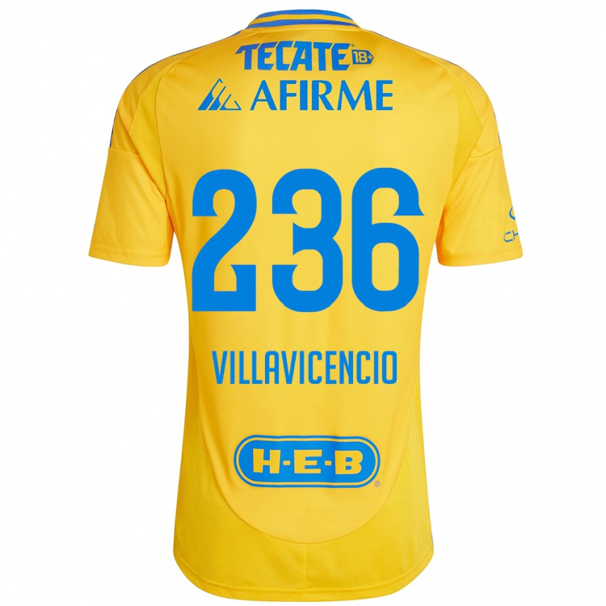 Niño Fútbol Camiseta Edgar Villavicencio #236 Oro Amarillo 1ª Equipación 2024/25 Perú