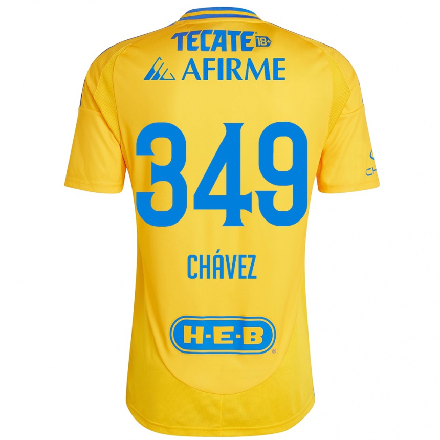 Niño Fútbol Camiseta Jorge Chávez #349 Oro Amarillo 1ª Equipación 2024/25 Perú